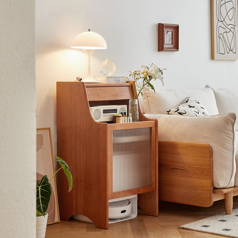 Zeitgenössischer skandinavischer rechteckiger Beistelltisch aus Eiche und Glas mit 2 Ebenen für das Wohnzimmer 