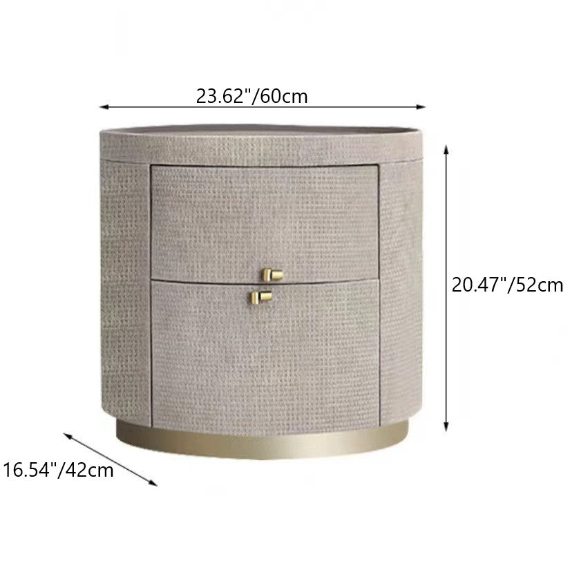 Table de chevet cylindrique rond en bois massif minimaliste moderne en pierre frittée avec cuir tissé à 2 tiroirs pour chambre à coucher 