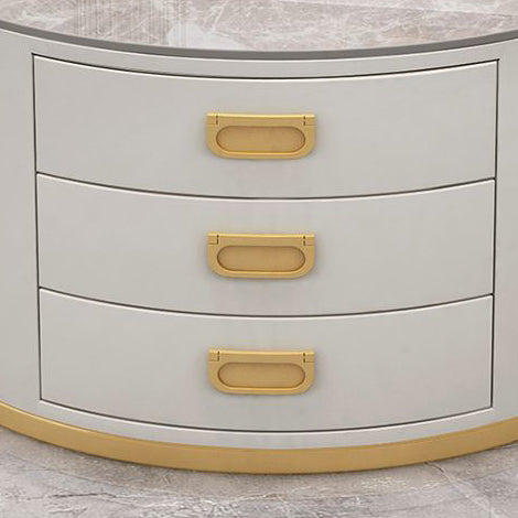 Contemporary Scandinavian Sintered Stone Faux Leather Solid Wood Cylindrical Round End Table 3-Drawer For Living Room