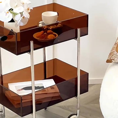 Moderner minimalistischer rechteckiger runder Endtisch aus Acryl und Edelstahl mit 2 Ebenen für das Wohnzimmer 
