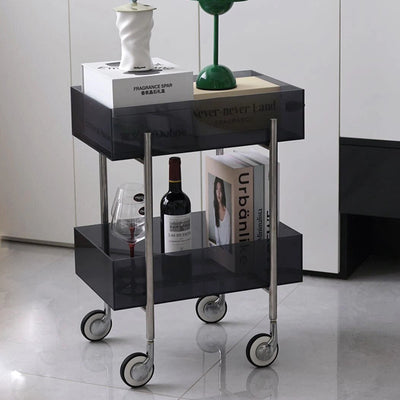 Moderner minimalistischer rechteckiger runder Endtisch aus Acryl und Edelstahl mit 2 Ebenen für das Wohnzimmer 