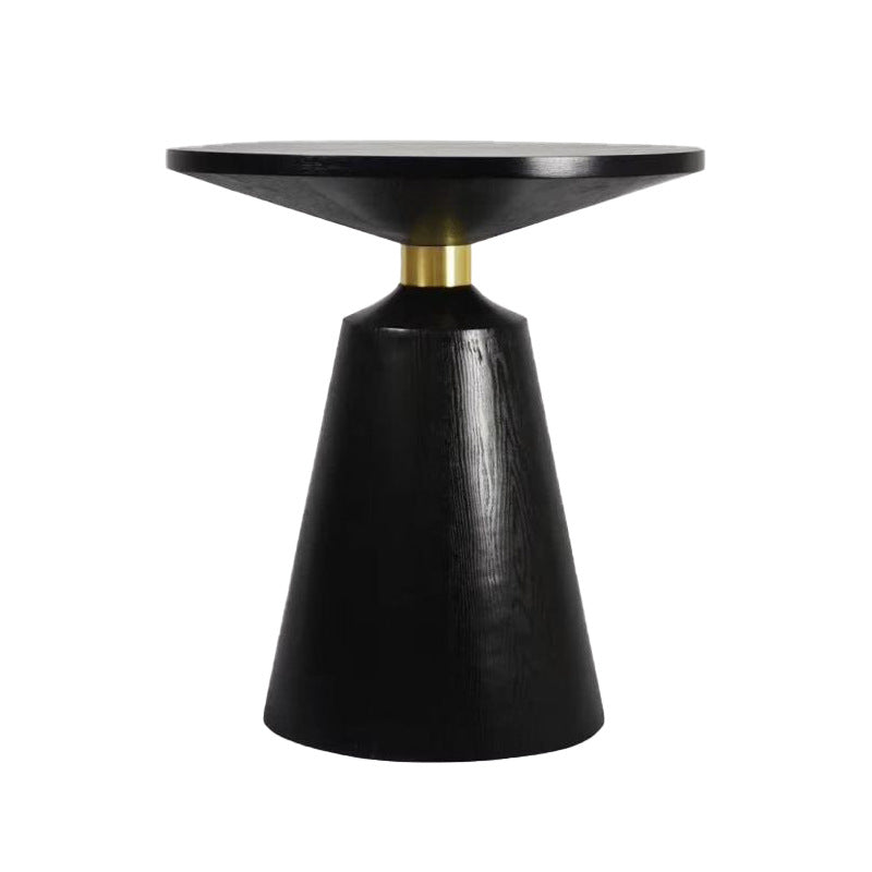 Contemporary Scandinavian Solid Wood Stainless Steel Round Cone End Table With 1-Tier For Living Room
