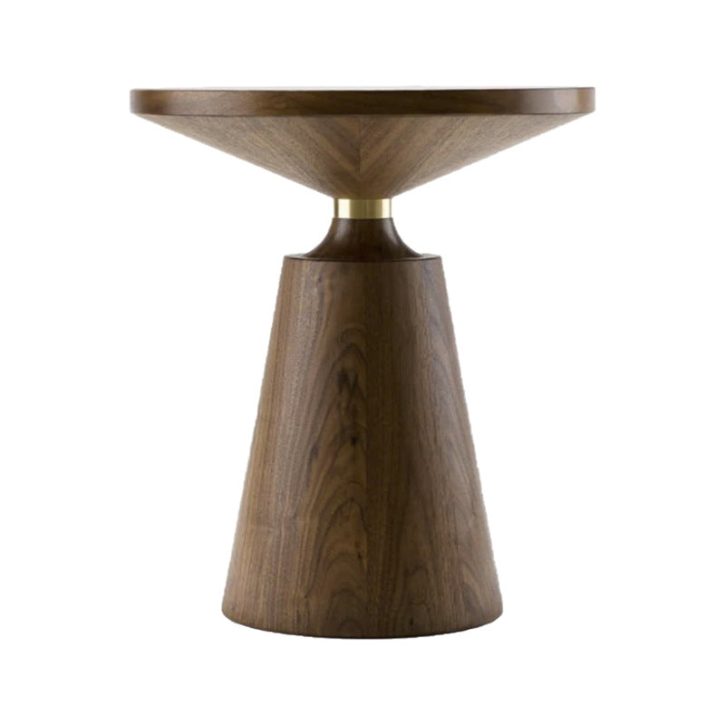 Contemporary Scandinavian Solid Wood Stainless Steel Round Cone End Table With 1-Tier For Living Room