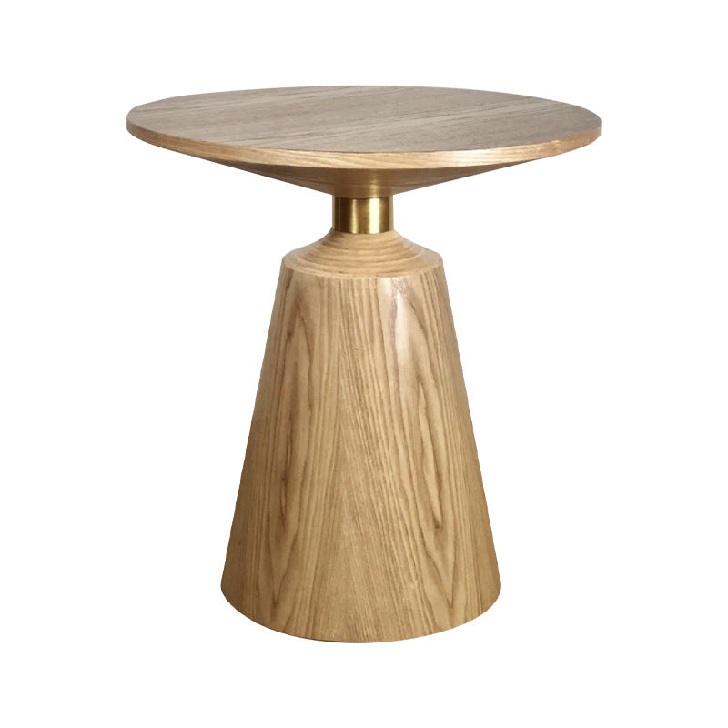Contemporary Scandinavian Solid Wood Stainless Steel Round Cone End Table With 1-Tier For Living Room