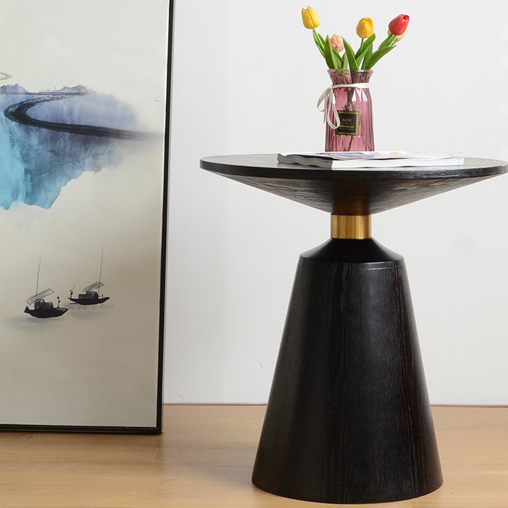 Contemporary Scandinavian Solid Wood Stainless Steel Round Cone End Table With 1-Tier For Living Room