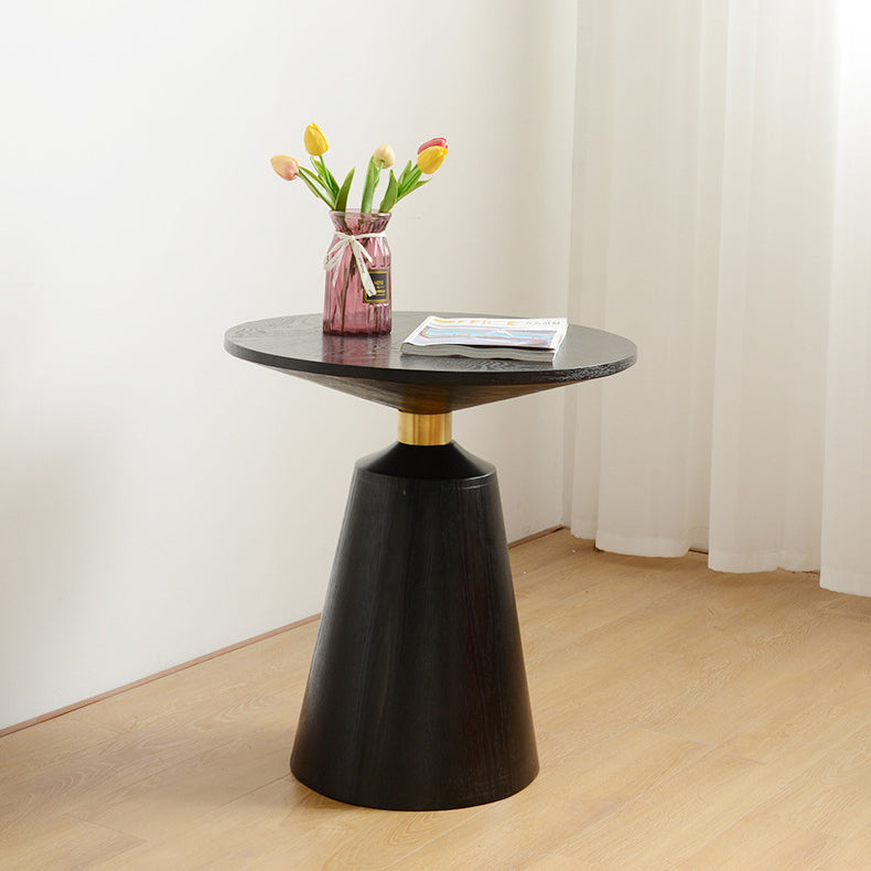 Contemporary Scandinavian Solid Wood Stainless Steel Round Cone End Table With 1-Tier For Living Room