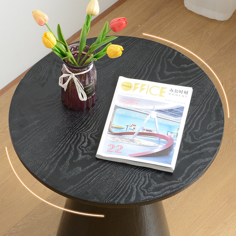 Contemporary Scandinavian Solid Wood Stainless Steel Round Cone End Table With 1-Tier For Living Room