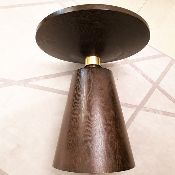 Contemporary Scandinavian Solid Wood Stainless Steel Round Cone End Table With 1-Tier For Living Room