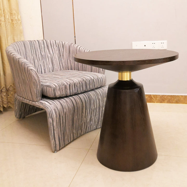 Contemporary Scandinavian Solid Wood Stainless Steel Round Cone End Table With 1-Tier For Living Room