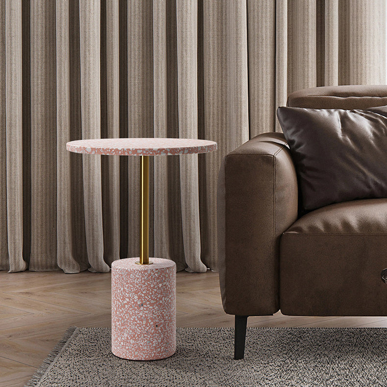 Modern Luxury Marble Metal Round Cylindrical End Table 1-Tier For Living Room