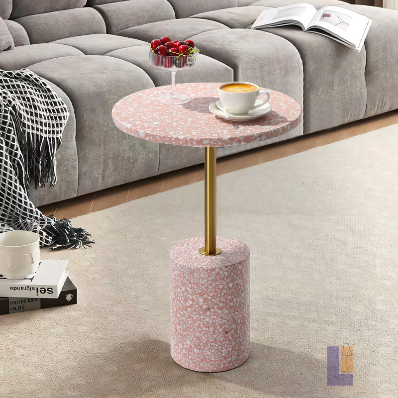Modern Luxury Marble Metal Round Cylindrical End Table 1-Tier For Living Room