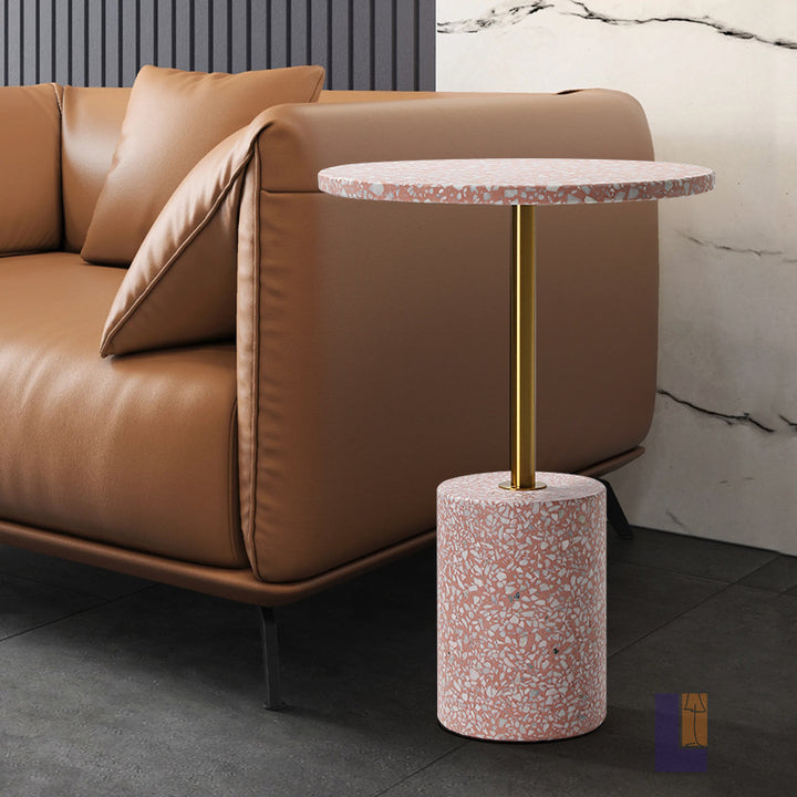 Modern Luxury Marble Metal Round Cylindrical End Table 1-Tier For Living Room