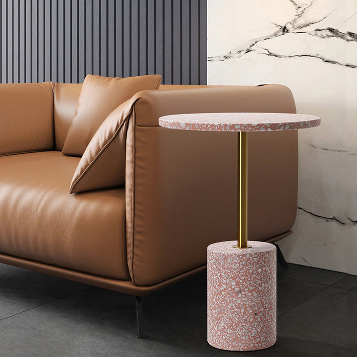 Modern Luxury Marble Metal Round Cylindrical End Table 1-Tier For Living Room
