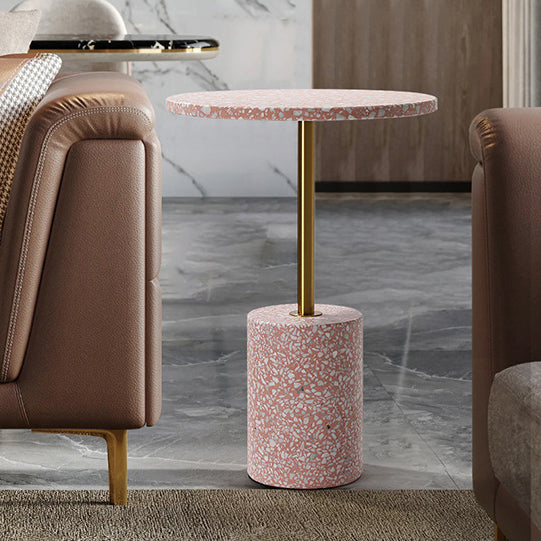 Modern Luxury Marble Metal Round Cylindrical End Table 1-Tier For Living Room