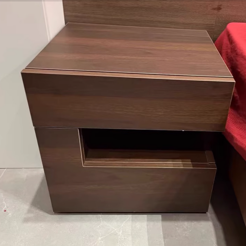 Mesita de noche geométrica de madera maciza contemporánea creativa con 2 cajones para dormitorio 