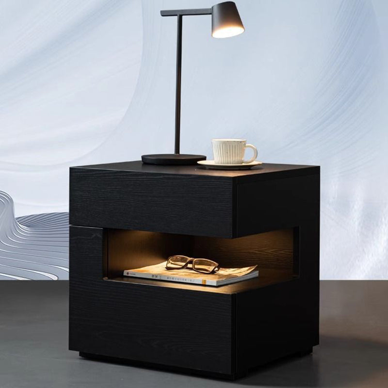 Mesita de noche geométrica de madera maciza contemporánea creativa con 2 cajones para dormitorio 