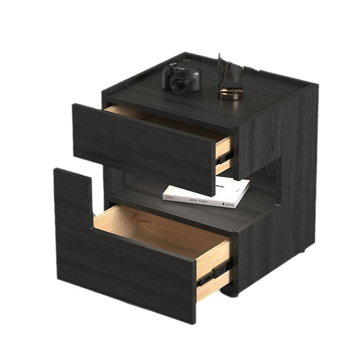 Table de chevet géométrique en bois massif créatif contemporain avec 2 tiroirs pour la chambre 