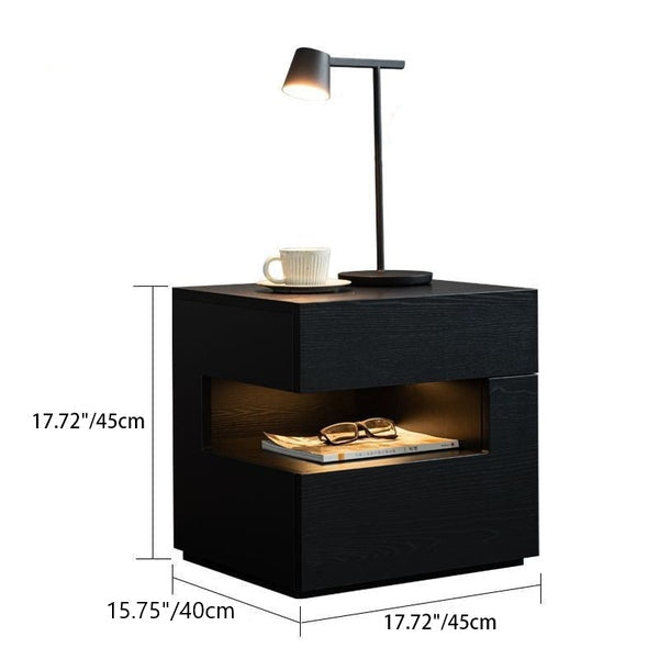 Mesita de noche geométrica de madera maciza contemporánea creativa con 2 cajones para dormitorio 