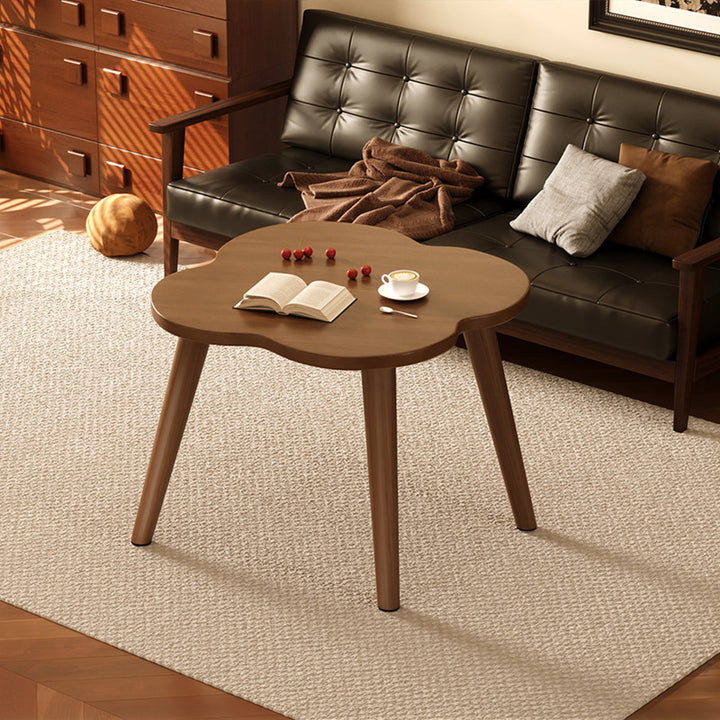 Moderner minimalistischer Beistelltisch aus Holz und Metall in Kleeblattform mit 1 Ebene für das Wohnzimmer 