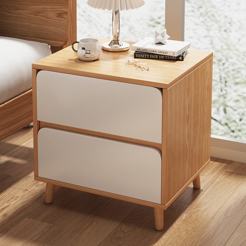 Table de chevet cylindrique rectangulaire en bois massif minimaliste moderne à 2 tiroirs pour chambre 