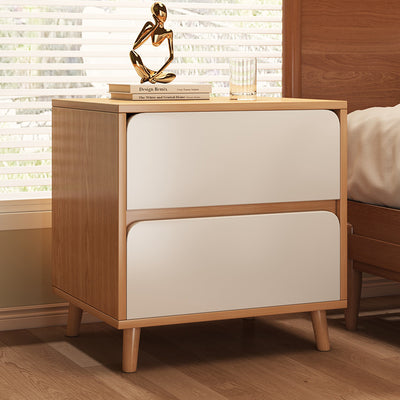 Table de chevet cylindrique rectangulaire en bois massif minimaliste moderne à 2 tiroirs pour chambre 