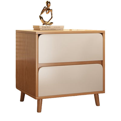 Table de chevet cylindrique rectangulaire en bois massif minimaliste moderne à 2 tiroirs pour chambre 