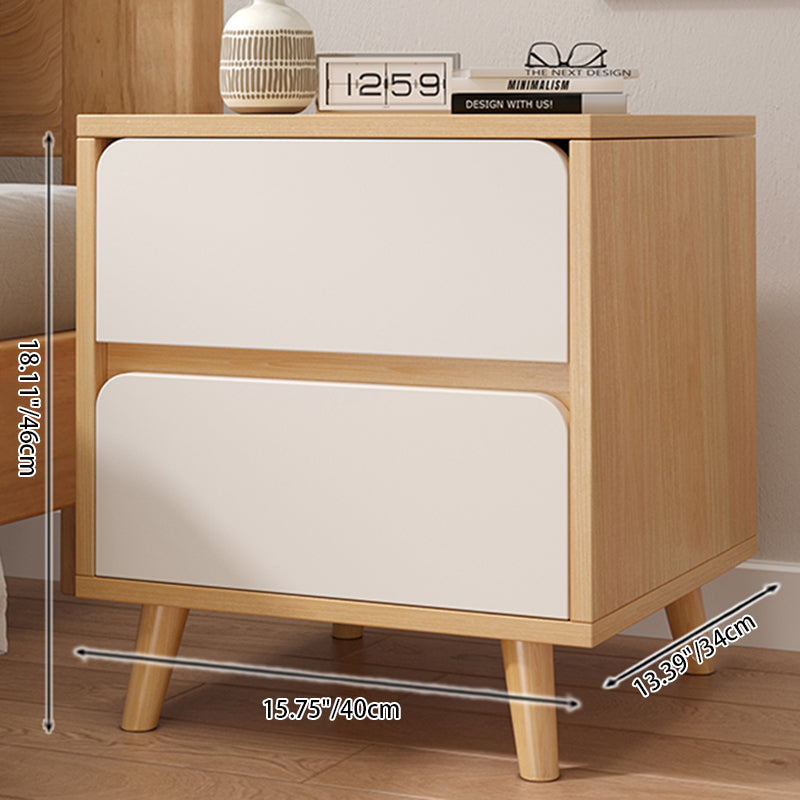 Table de chevet cylindrique rectangulaire en bois massif minimaliste moderne à 2 tiroirs pour chambre 