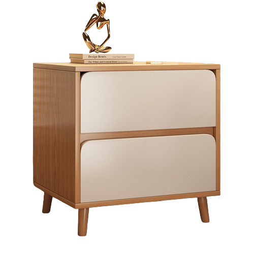 Table de chevet cylindrique rectangulaire en bois massif minimaliste moderne à 2 tiroirs pour chambre 