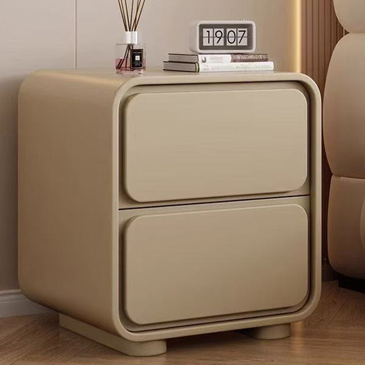 Modern Minimalist Pine Faux Leather Rounded Rectangle Nightstand 2-Drawer For Bedroom