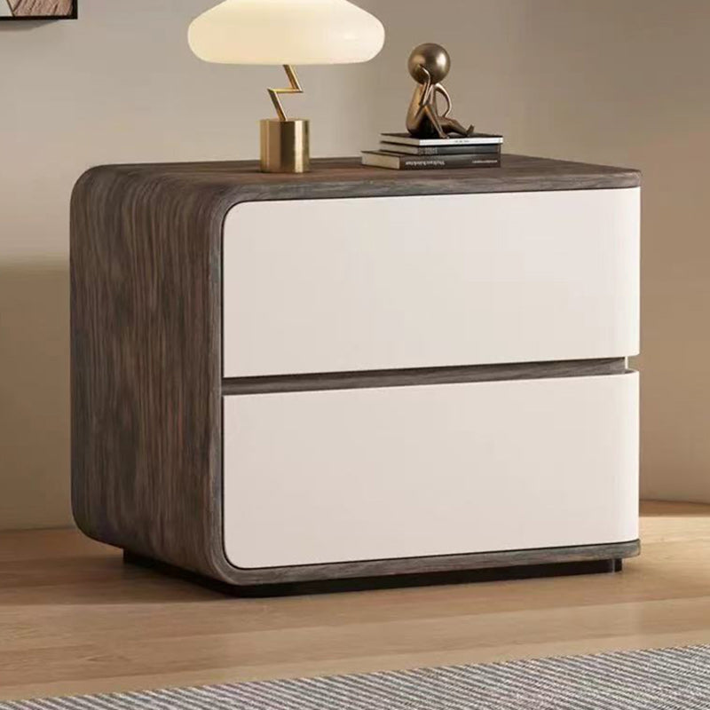 Contemporary Creative Solid Wood Faux Leather Curved Square Nightstand ...