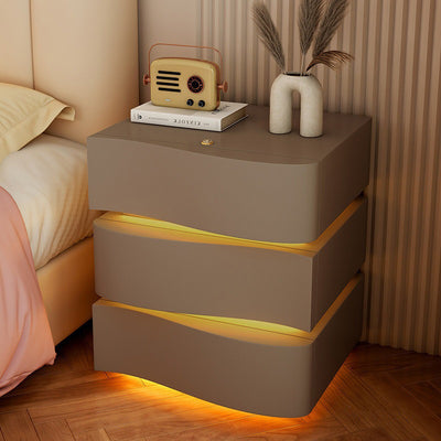 Modern Luxury Solid Wood Faux Leather Curved Square Nightstand 3-Drawer For Bedroom