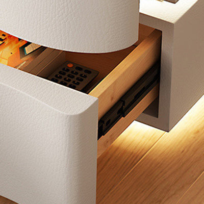 Modern Luxury Solid Wood Faux Leather Curved Square Nightstand 3-Drawer For Bedroom
