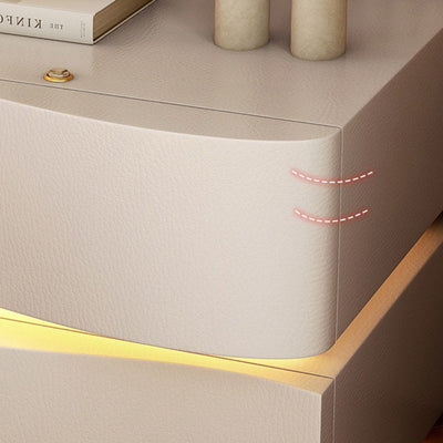 Modern Luxury Solid Wood Faux Leather Curved Square Nightstand 3-Drawer For Bedroom
