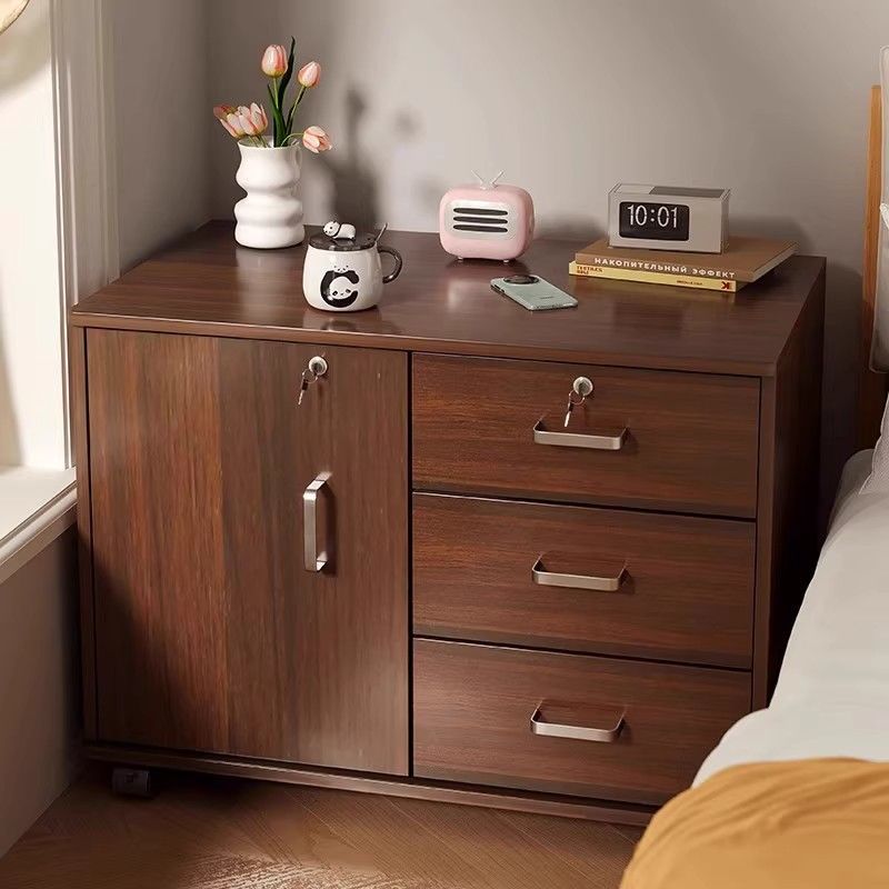 Modern Minimalist Sintered Stone Wood Metal Rectangular Round Side Table 3-Drawer For Living Room