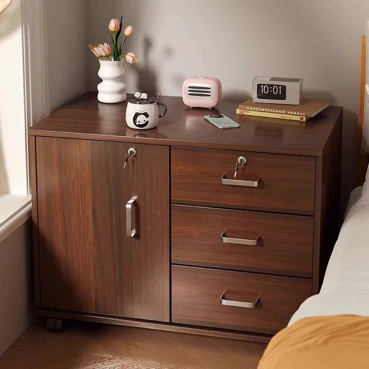 Modern Minimalist Sintered Stone Wood Metal Rectangular Round Side Table 3-Drawer For Living Room