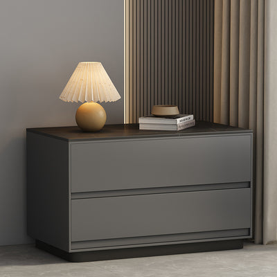 Table de nuit rectangulaire moderne minimaliste en pierre frittée, cuir et bois à 2 tiroirs pour chambre 