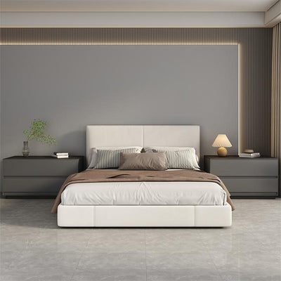 Table de nuit rectangulaire moderne minimaliste en pierre frittée, cuir et bois à 2 tiroirs pour chambre 