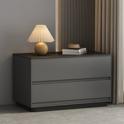 Table de nuit rectangulaire moderne minimaliste en pierre frittée, cuir et bois à 2 tiroirs pour chambre 