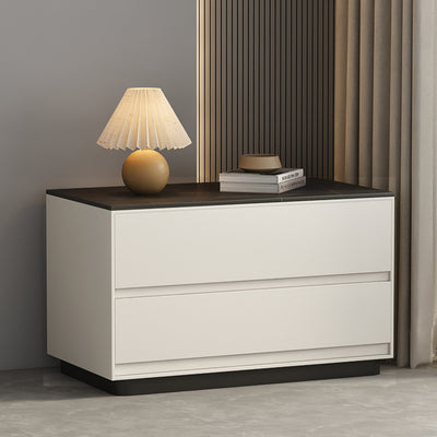 Table de nuit rectangulaire moderne minimaliste en pierre frittée, cuir et bois à 2 tiroirs pour chambre 