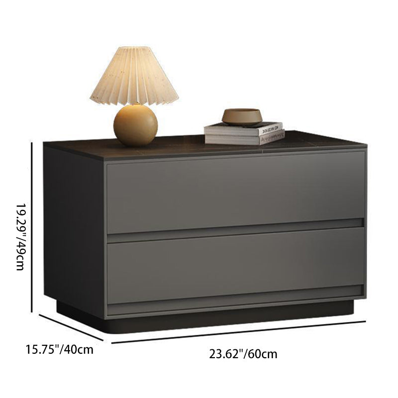 Table de nuit rectangulaire moderne minimaliste en pierre frittée, cuir et bois à 2 tiroirs pour chambre 