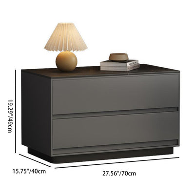 Table de nuit rectangulaire moderne minimaliste en pierre frittée, cuir et bois à 2 tiroirs pour chambre 
