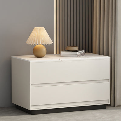 Table de nuit rectangulaire moderne minimaliste en pierre frittée, cuir et bois à 2 tiroirs pour chambre 