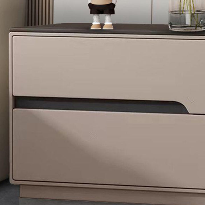 Modern Luxury Sintered Stone Microfiber Leather Solid Wood Rectangular Nightstand 2-Drawer For Bedroom