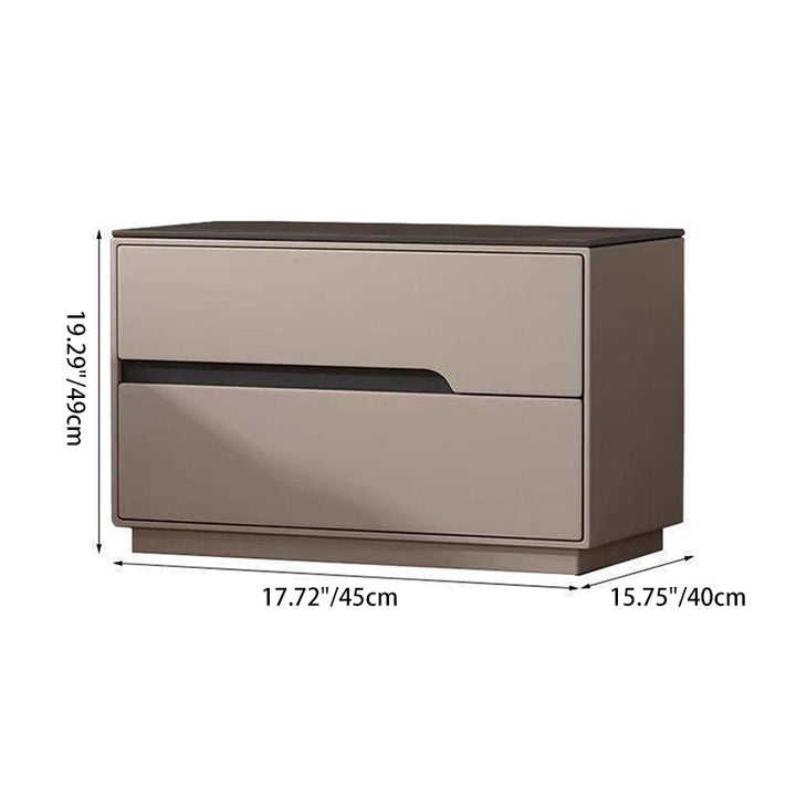Modern Luxury Sintered Stone Microfiber Leather Solid Wood Rectangular Nightstand 2-Drawer For Bedroom