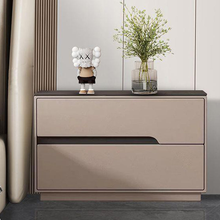 Modern Luxury Sintered Stone Microfiber Leather Solid Wood Rectangular Nightstand 2-Drawer For Bedroom