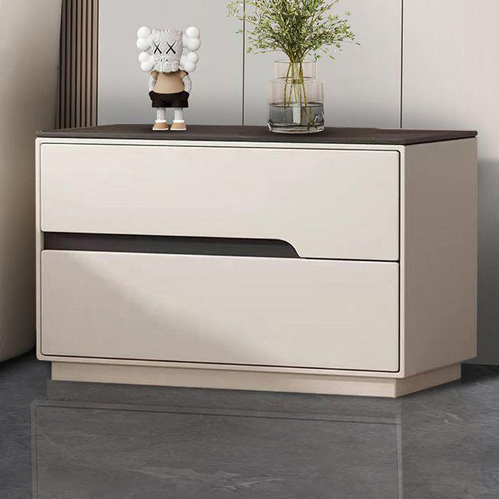Modern Luxury Sintered Stone Microfiber Leather Solid Wood Rectangular Nightstand 2-Drawer For Bedroom