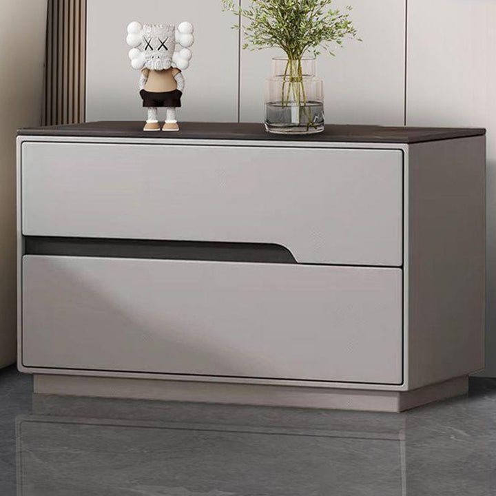 Modern Luxury Sintered Stone Microfiber Leather Solid Wood Rectangular Nightstand 2-Drawer For Bedroom