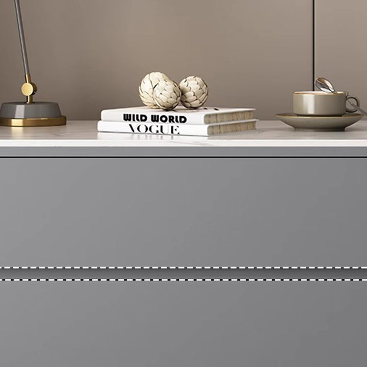 Modern Minimalist Oak Wood Sintered Stone Rectangular Nightstand With 2 Drawers For Bedroom