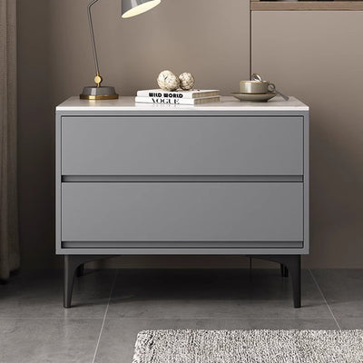 Table de chevet rectangulaire en bois massif minimaliste moderne avec pierre frittée et 2 tiroirs pour chambre 