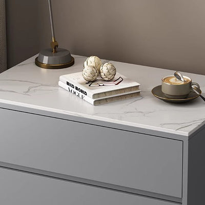Table de chevet rectangulaire en bois massif minimaliste moderne avec pierre frittée et 2 tiroirs pour chambre 